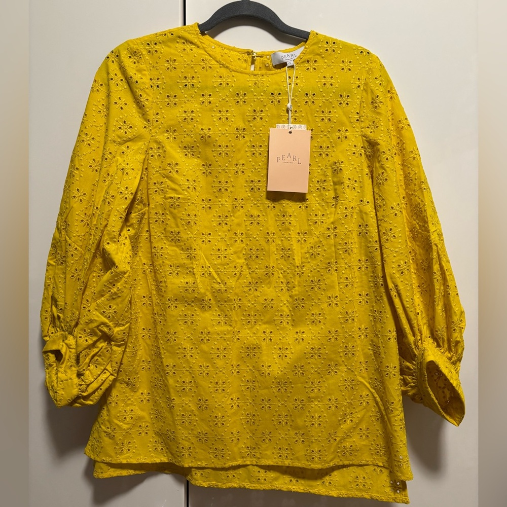 NWT Pearl by Lela Rose Sz S  Sunflower Floral Eyelet Tunic Top